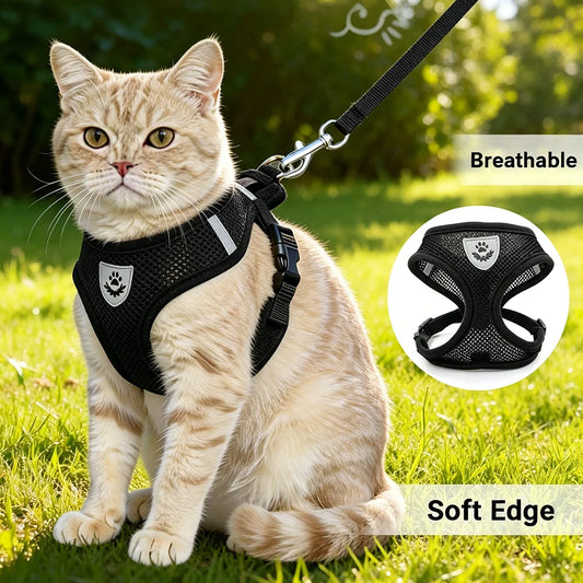 Adjustable Reflective Mesh Dog Cat Harness With Leash Set