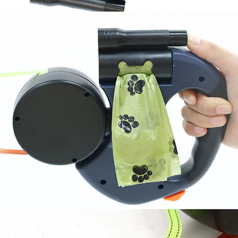 Guangdong 3In1 Double Head Automatic Retractable Dog Leash Flashlight Poop Bag Dispenser Reflective
