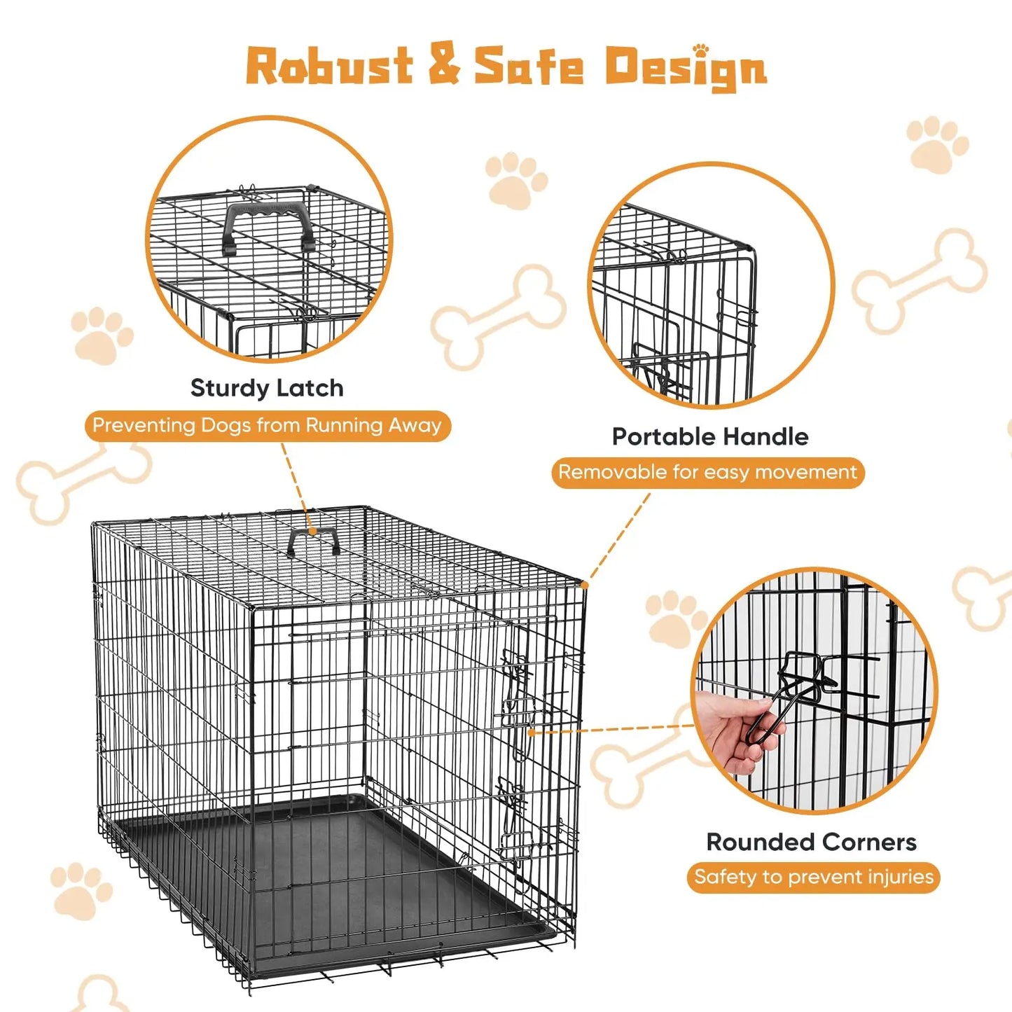 Double Door Dog Crate With Leakproof Pan and Folding Kennel