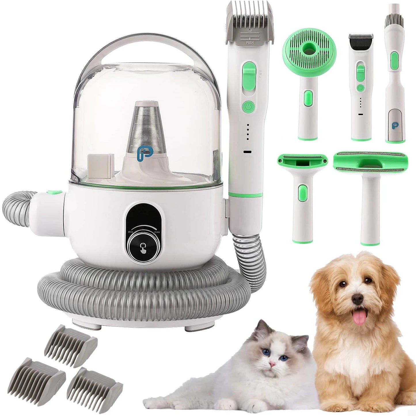 DishyKooker Pet Grooming Kit With Vacuum Suction And Tools For Mess Free Hair Cleanup