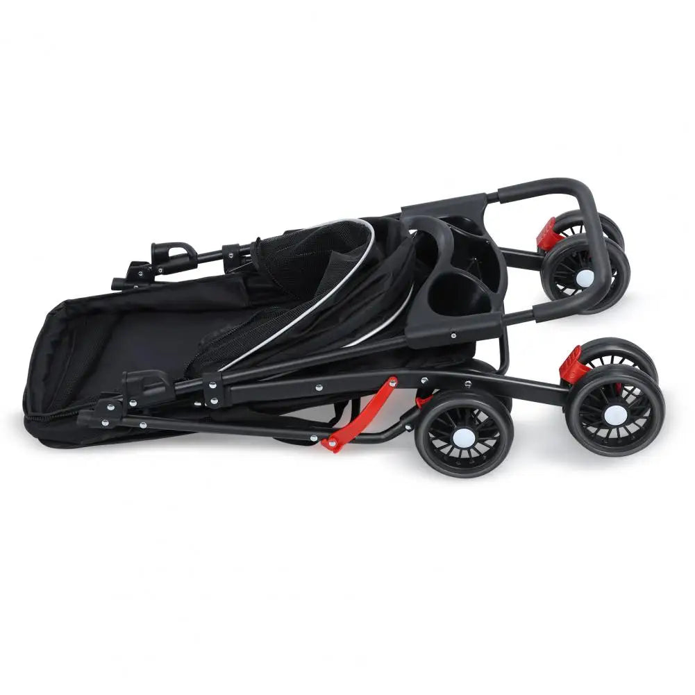 4 Wheels Dog Cat Stroller For Outdoor Travel Folding Carrier
