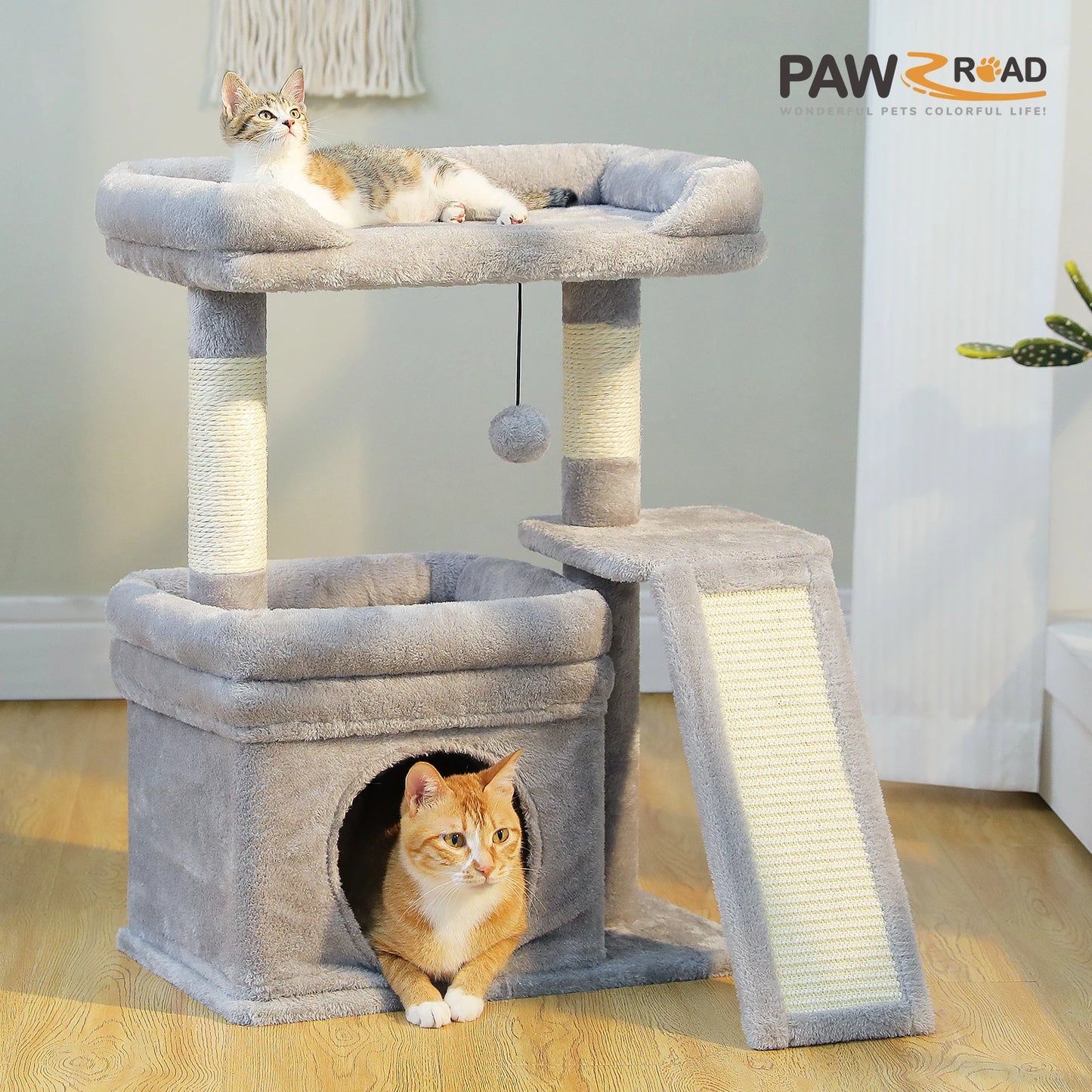 PAWZ Road Small Cat Tree Indoor Tower With Sisal Scratching Post And Top Perch Cat Condo
