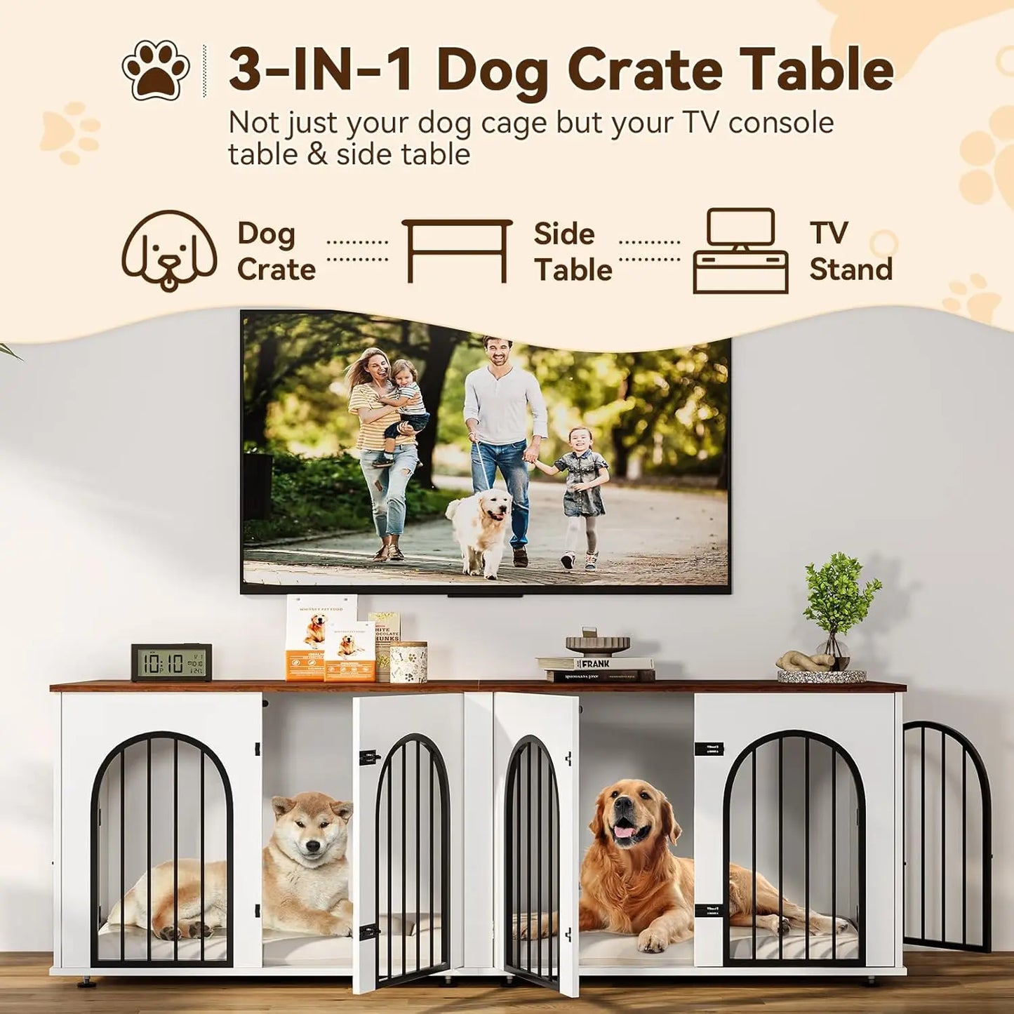 HiMISS Dog Crate Furniture For Two Dogs TV Stand