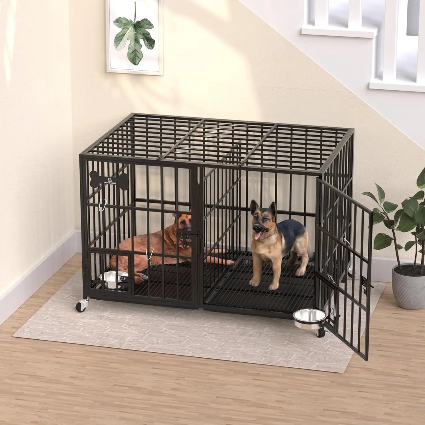 Heavy Duty Metal Dog Crate With Divider Wheels Tray