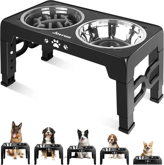 Adjustable Elevated Dog Bowl Slow Feeder With Stainless Steel Stand