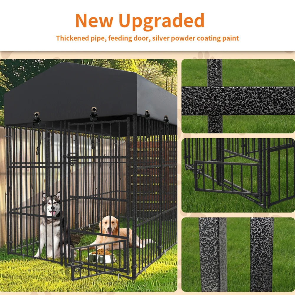 BORWAR Heavy Duty Large Dog Kennel Welded Metal Playpen With Roof Cover For Outdoor And Indoor Use