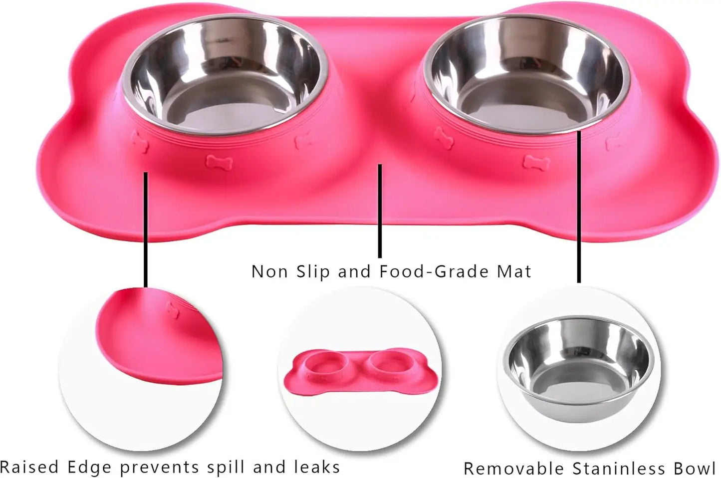 Dog Bowls With Non-Slip Mat And Food Scoop Set