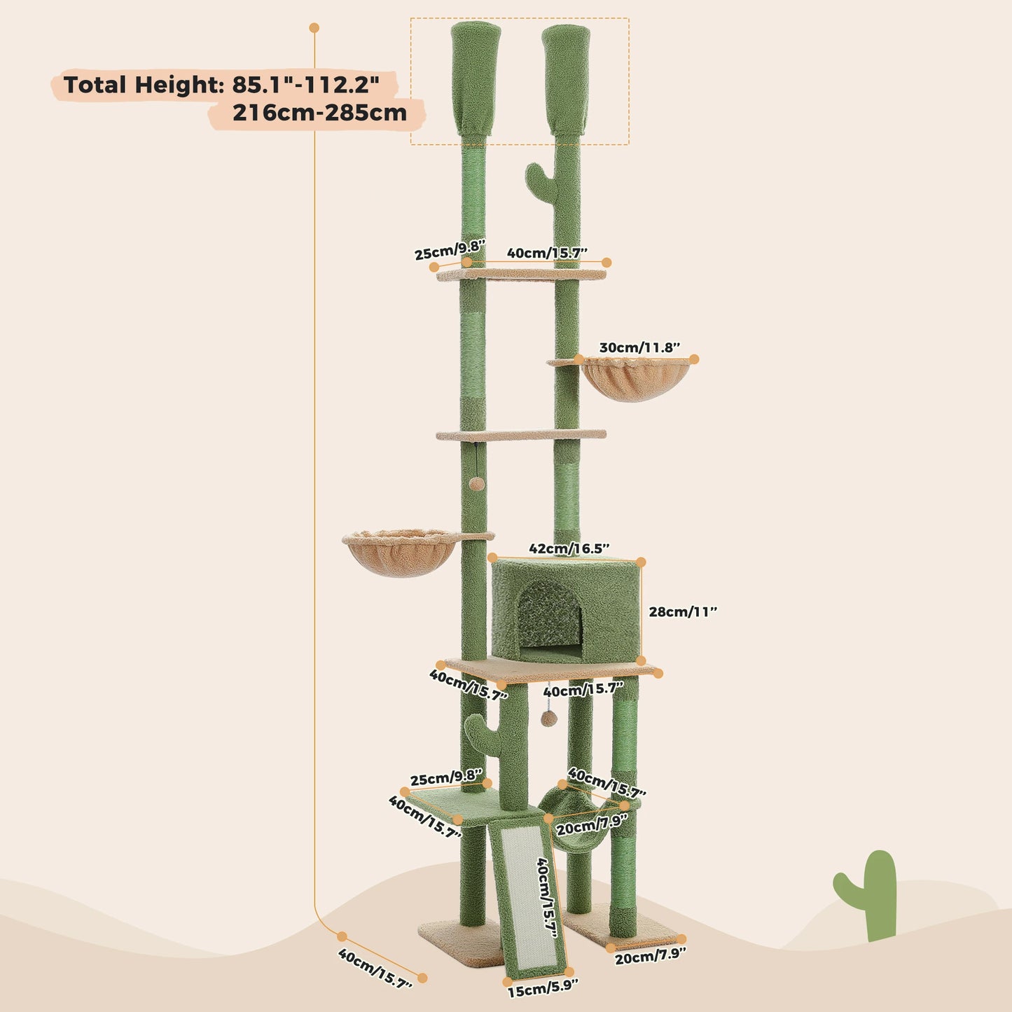 PAWZ Road Cactus Cat Tree Floor To Ceiling Tower