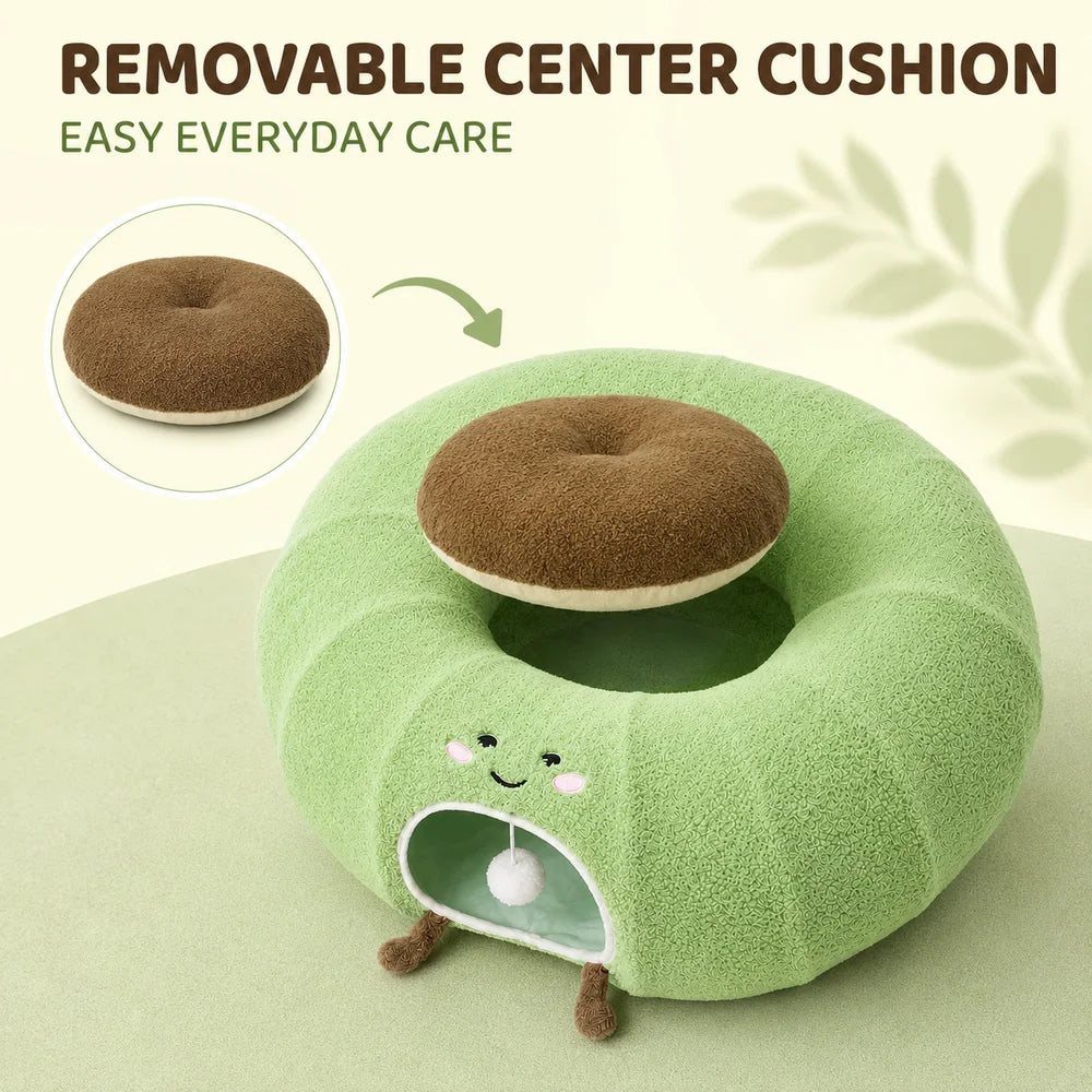 Convertible Cat Tunnel Bed With Plush Donut Cushion For Cats