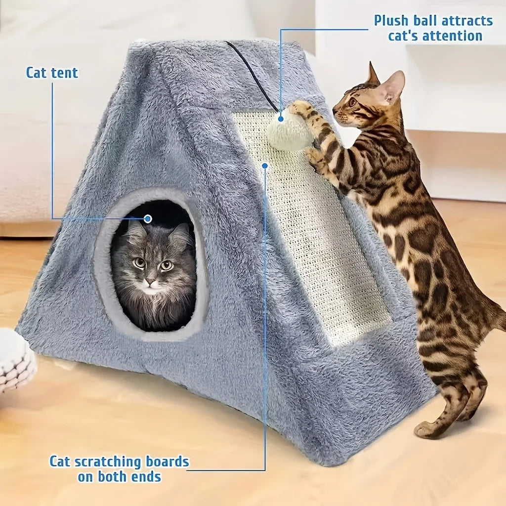 Zhejiang Cat Bed With Plush Ball Toy And Built In Sisal Scratching Board For All In One Cat Retreat