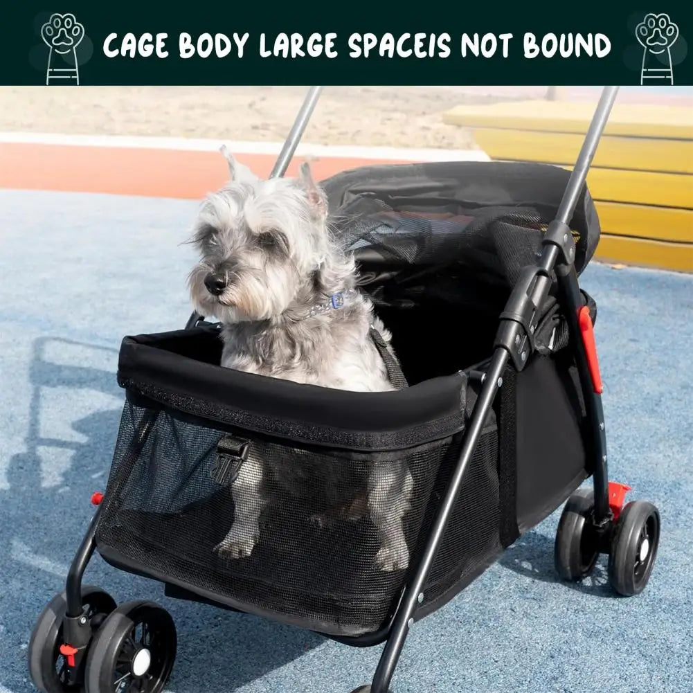 4 Wheels Dog Cat Stroller For Outdoor Travel Folding Carrier