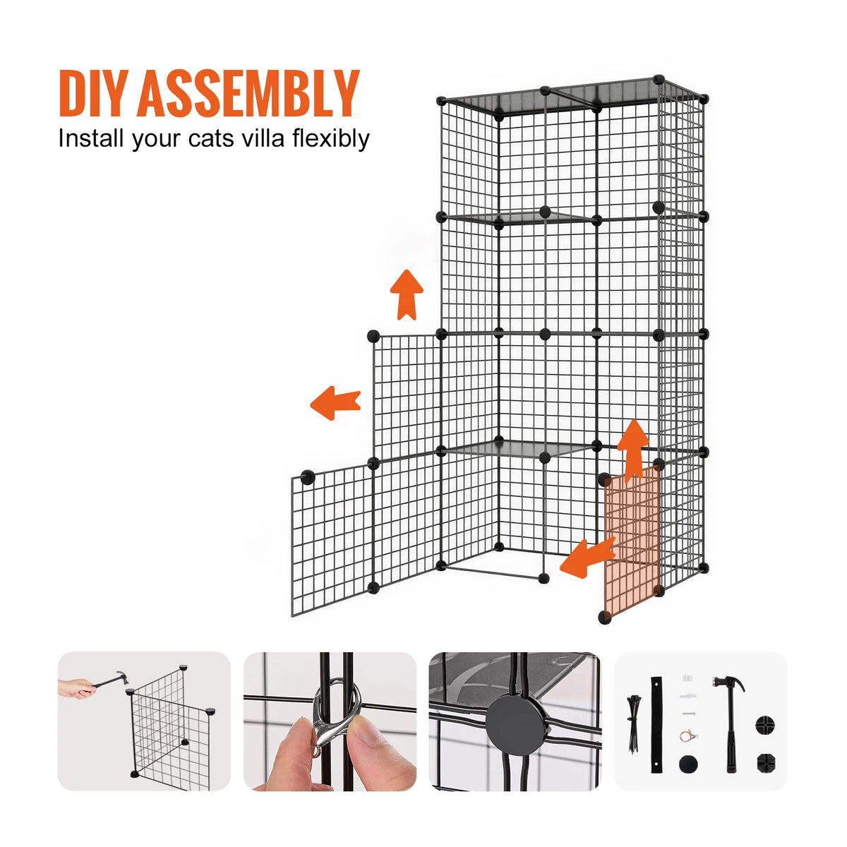 SucceBuy Multi Level Metal Cat Enclosure With Hammock And Ramp