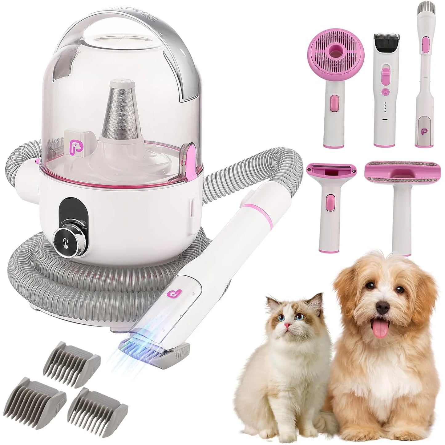 DishyKooker Pet Grooming Kit With Vacuum Suction And Tools For Mess Free Hair Cleanup