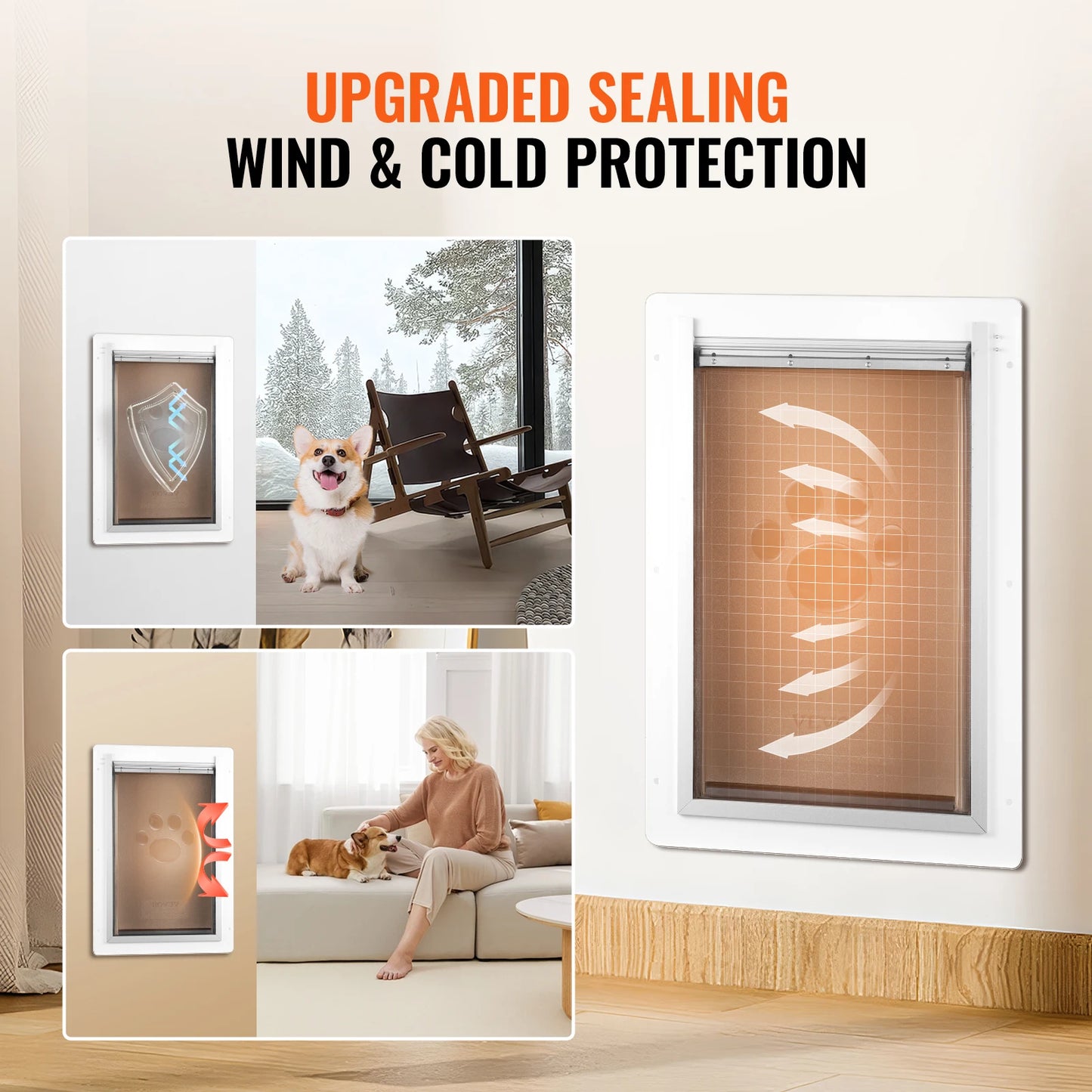 SucceBuy Metal Frame Pet Door With 3 Flap Weatherproof System