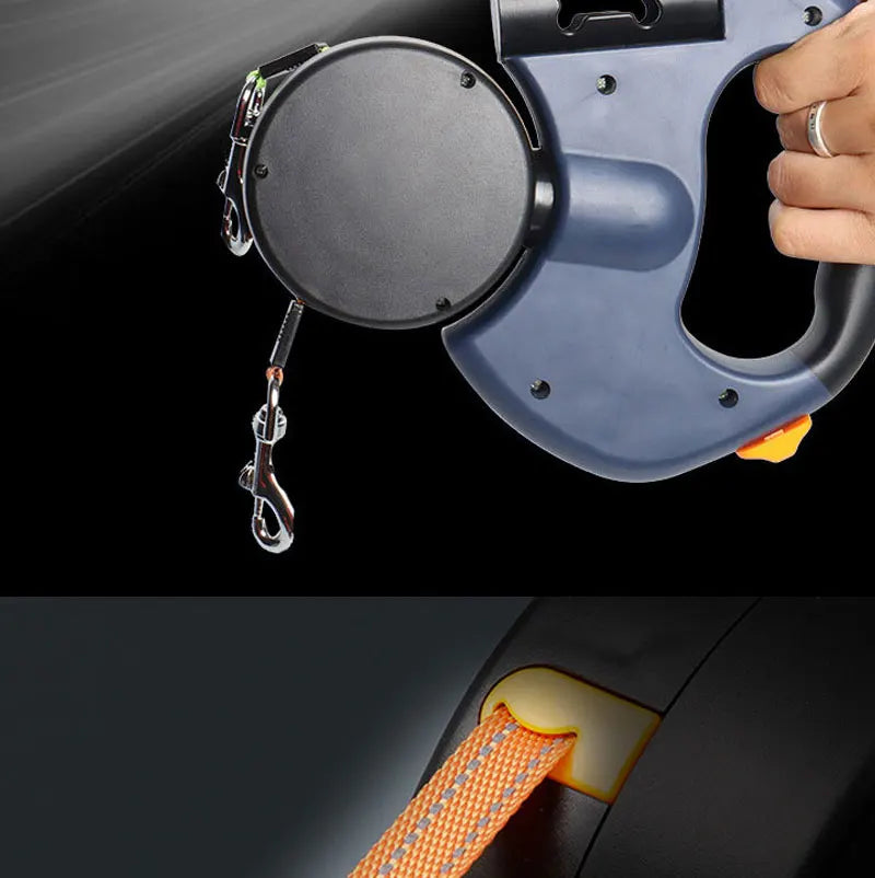 Guangdong 3In1 Double Head Automatic Retractable Dog Leash Flashlight Poop Bag Dispenser Reflective