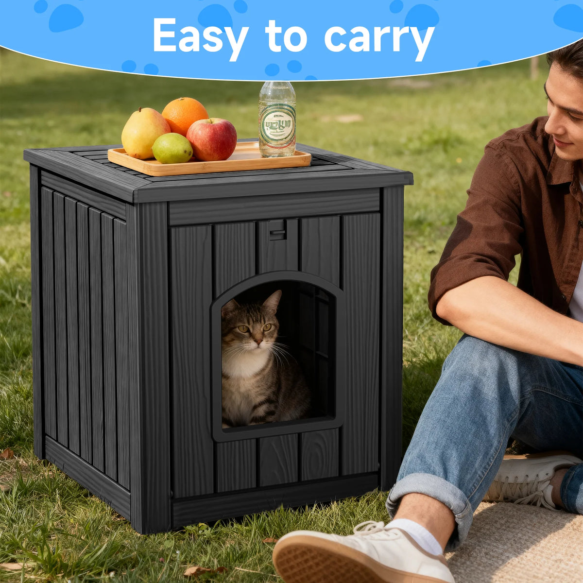 Waterproof Resin Cat House End Table Indoor Outdoor Pet Kennel