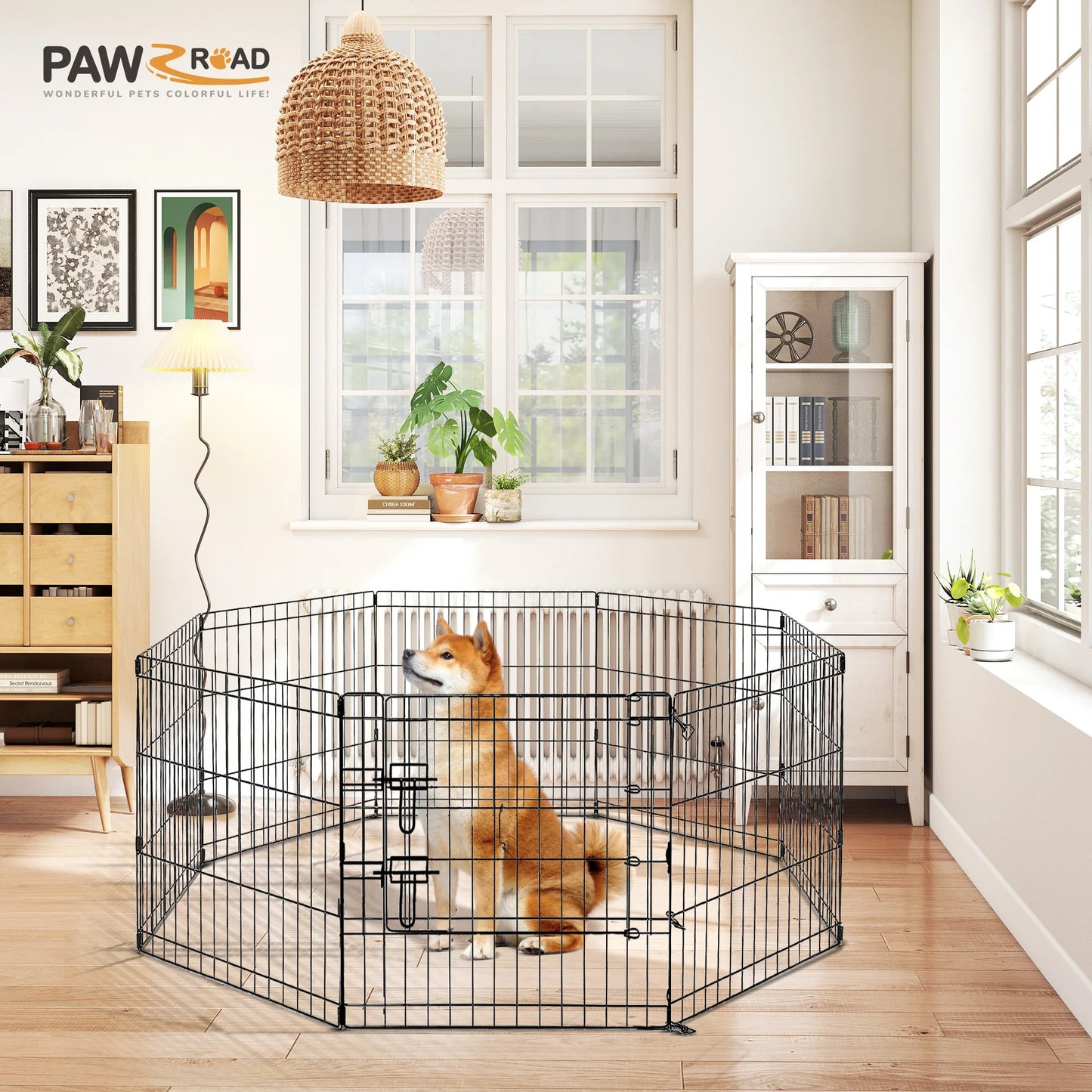 Foldable Metal Dog Playpen Indoor Outdoor Fence with Doors