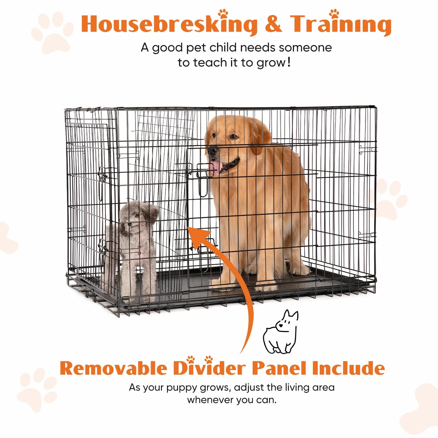 JHK Double Door Folding Metal Dog Cage With Leakproof Tray