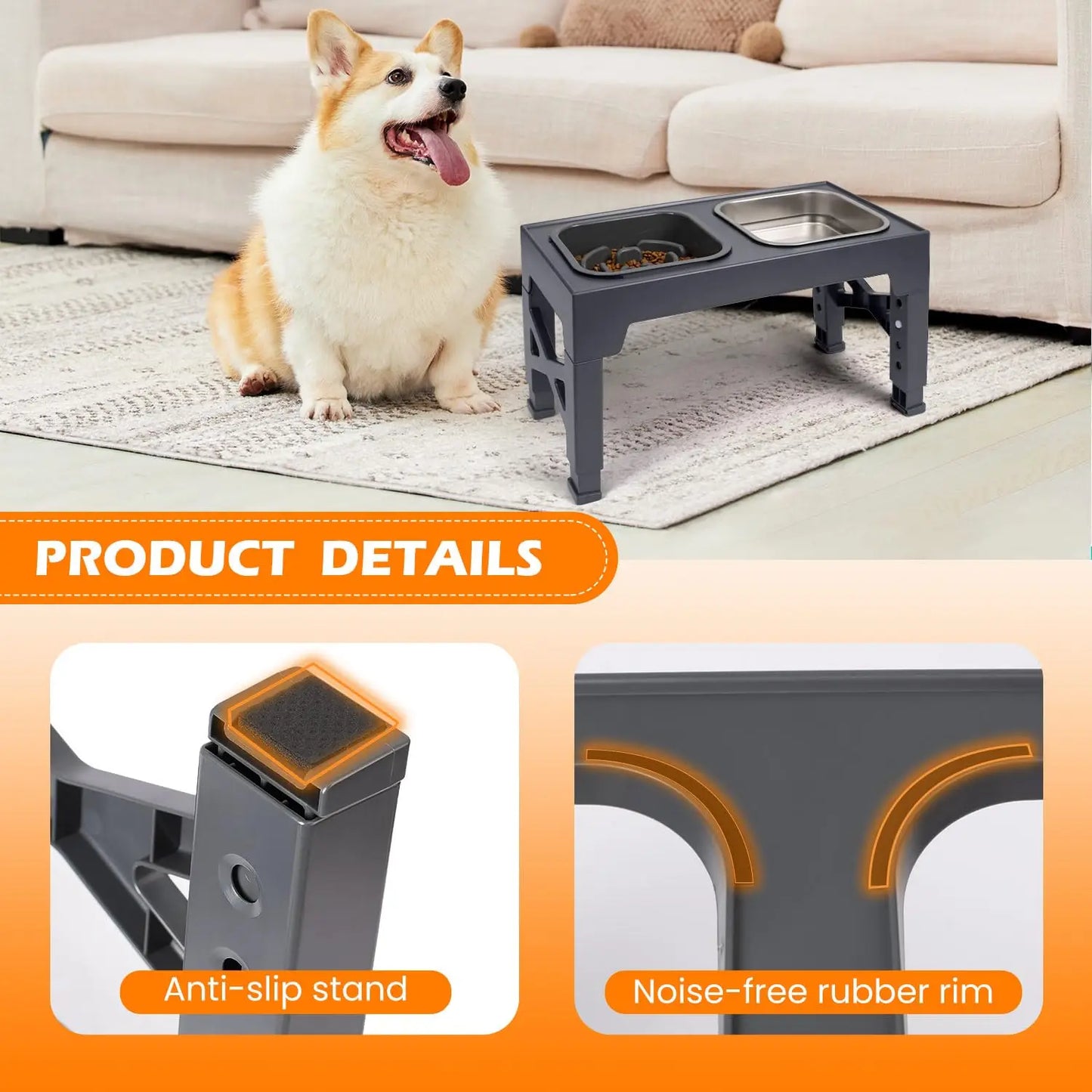 Elevated Slow Feeder Dog Bowls Non Slip With Foldable Stand