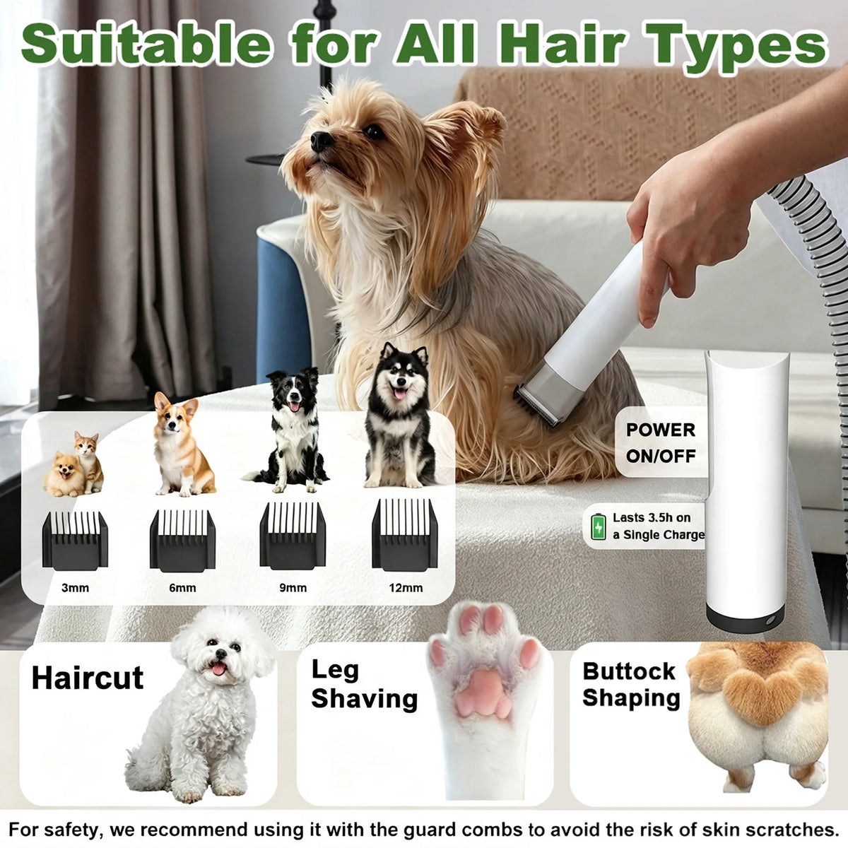 Pet Grooming Kit With Vacuum Clipper Dryer And Hair Trimmer