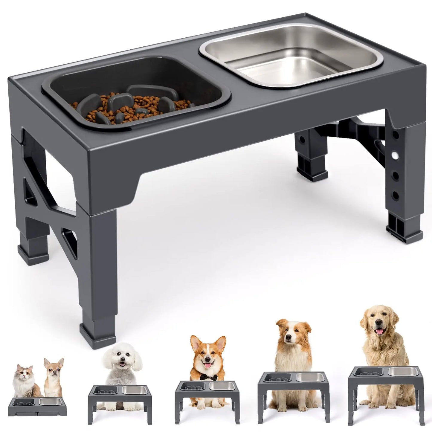 Elevated Slow Feeder Dog Bowls Non Slip With Foldable Stand