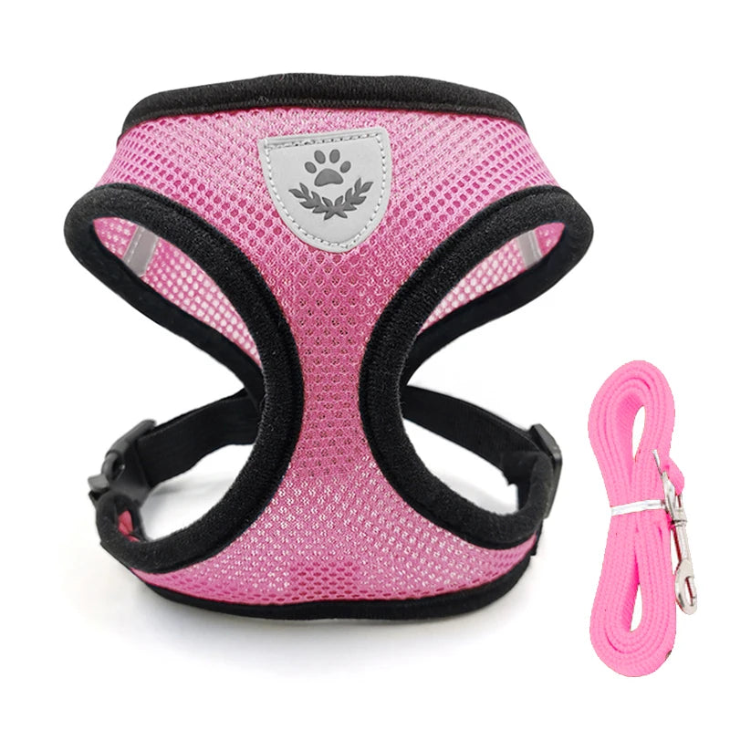 Adjustable Reflective Mesh Dog Cat Harness With Leash Set