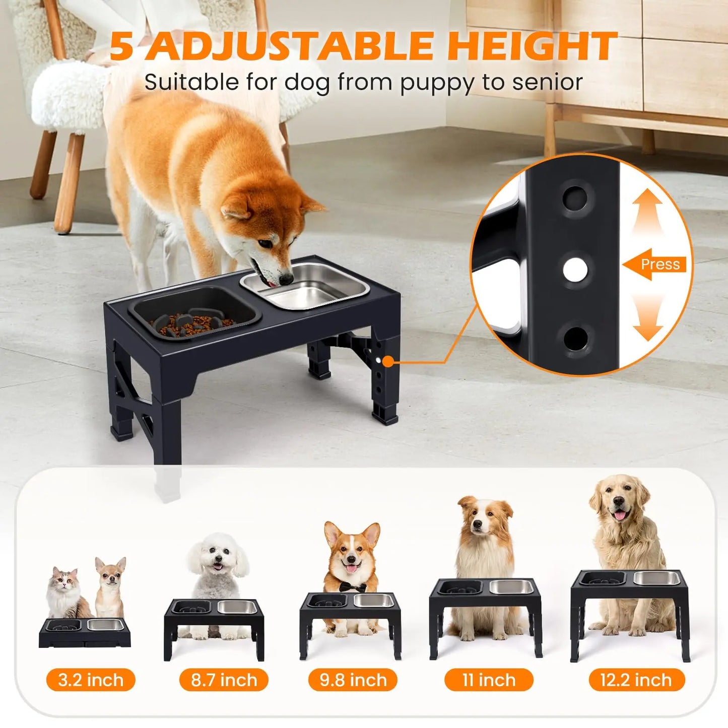 Elevated Slow Feeder Dog Bowls Non Slip With Foldable Stand