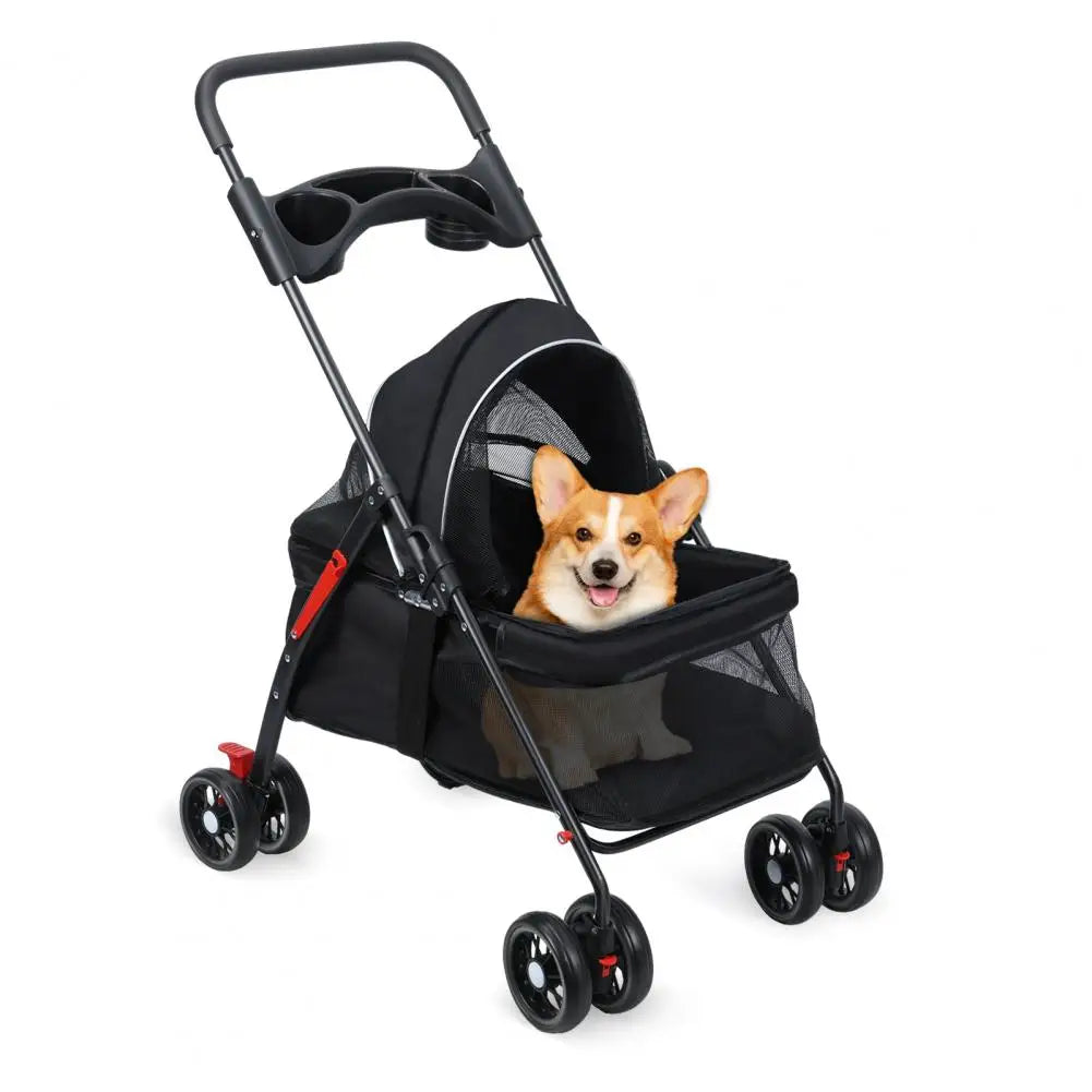 4 Wheels Dog Cat Stroller For Outdoor Travel Folding Carrier