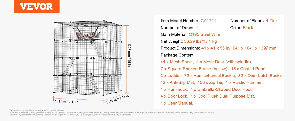 SucceBuy Multi Level Metal Cat Enclosure With Hammock And Ramp