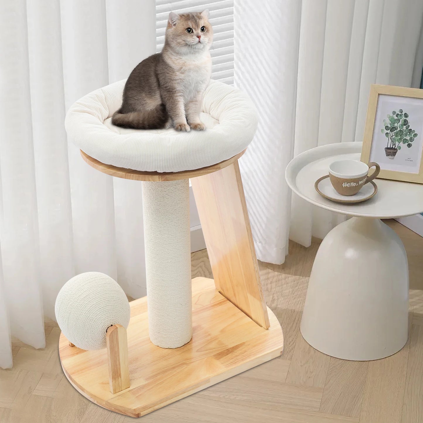 Sichuan Wood Cat Tree With Space Capsule And Scratching Pad