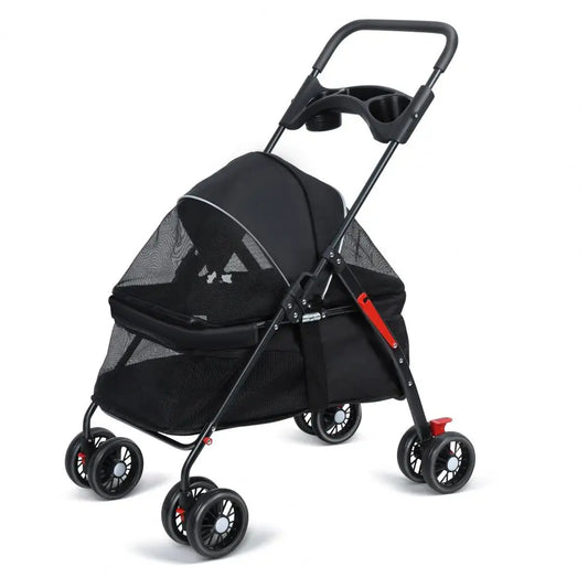 4 Wheels Dog Cat Stroller For Outdoor Travel Folding Carrier