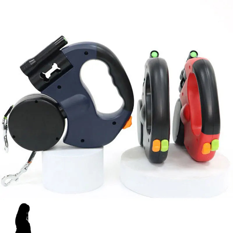 Guangdong 3In1 Double Head Automatic Retractable Dog Leash Flashlight Poop Bag Dispenser Reflective