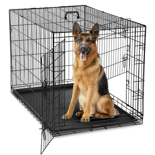 Double Door Dog Crate With Leakproof Pan and Folding Kennel