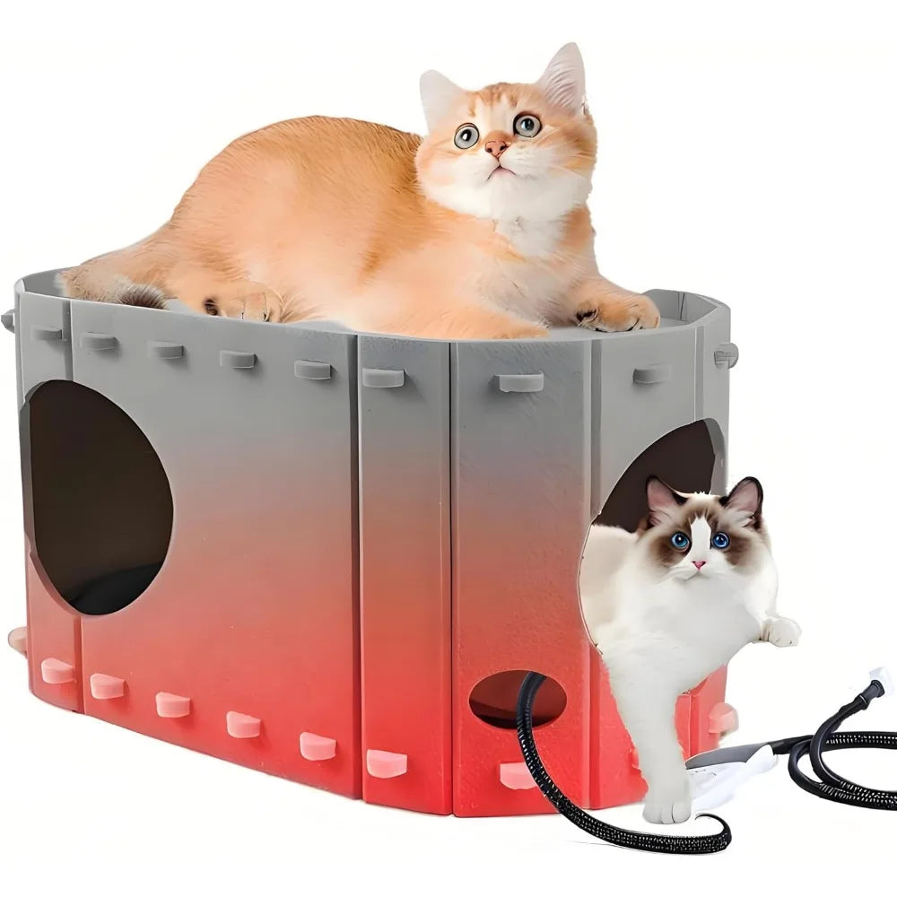 Heated Cat House For Indoor Cats With Timer And Adjustable Temperature Heating Pad Bed Included Foldable Cat Condo