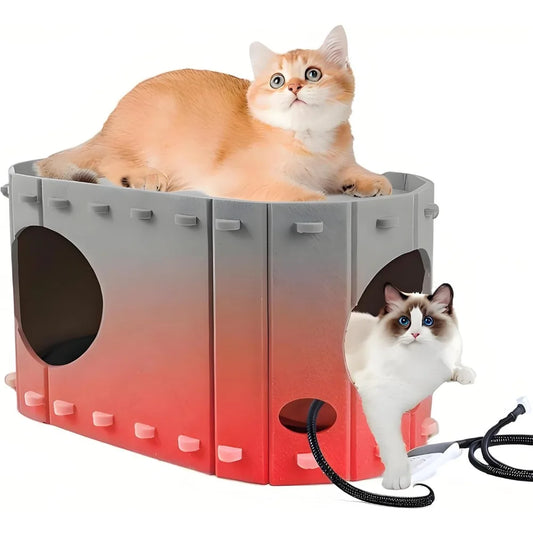 Heated Cat House For Indoor Cats With Timer And Adjustable Temperature Heating Pad Bed Included Foldable Cat Condo
