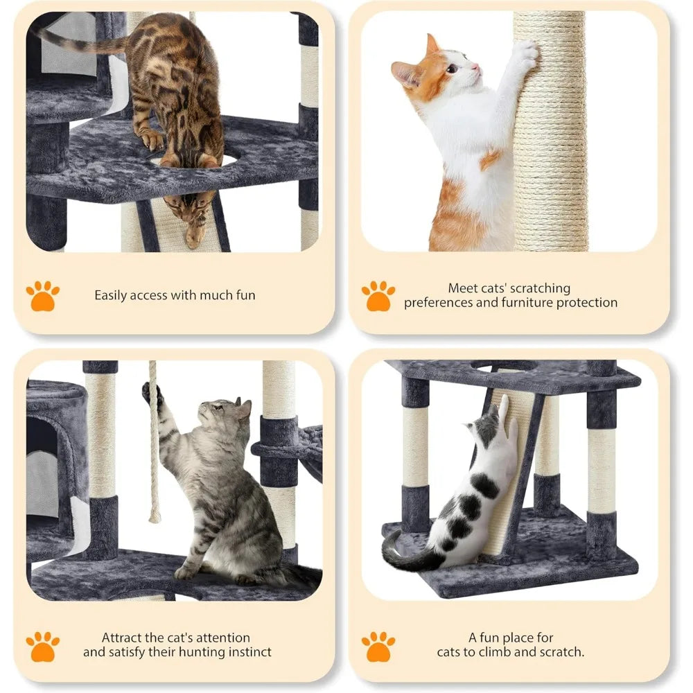 Multi Level Cat Tower With Sisal Posts And Plush Perches