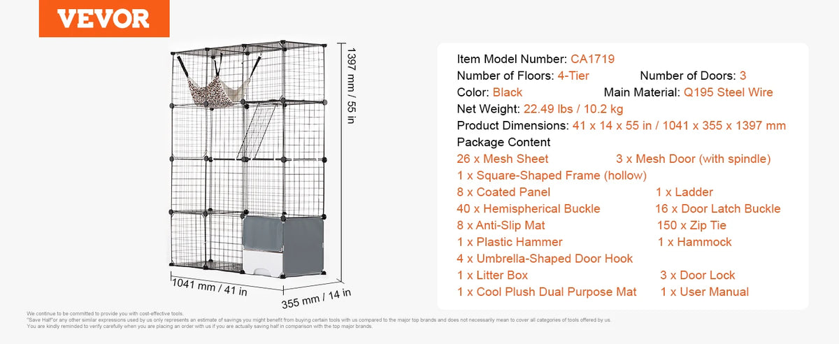 SucceBuy Multi Level Metal Cat Enclosure With Hammock And Ramp