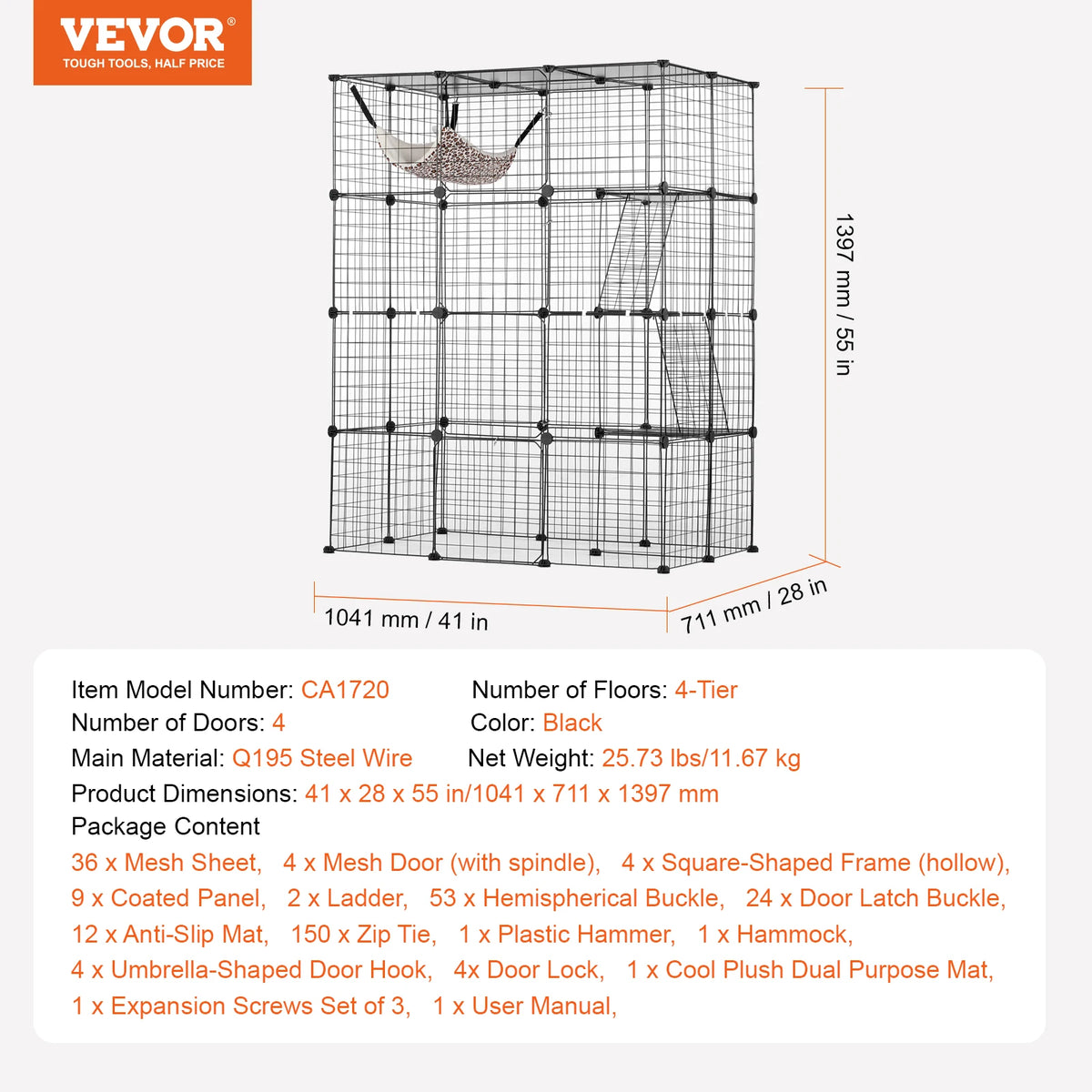 SucceBuy Multi Level Metal Cat Enclosure With Hammock And Ramp