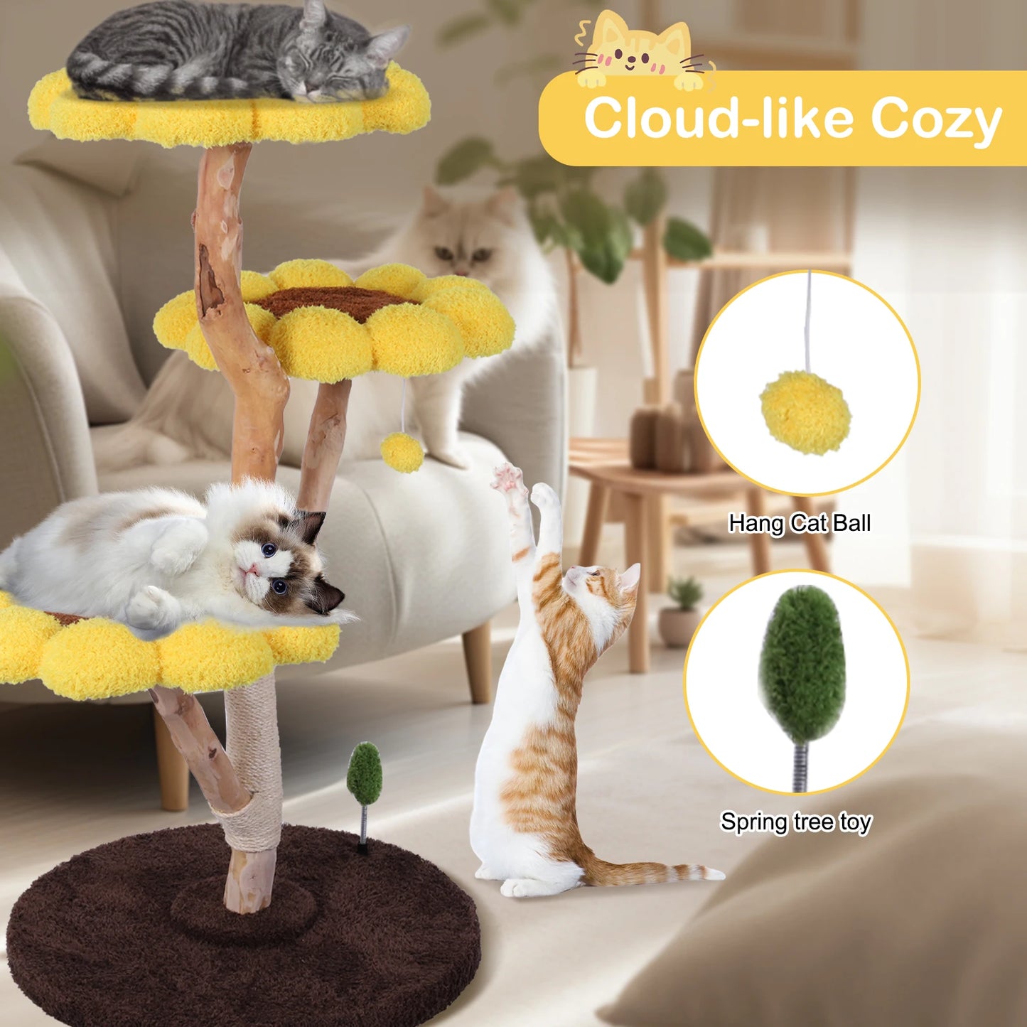 Guangdong Sunflower Cat Tree Tower With Natural Scratching Post For Playful Cats Of All Ages