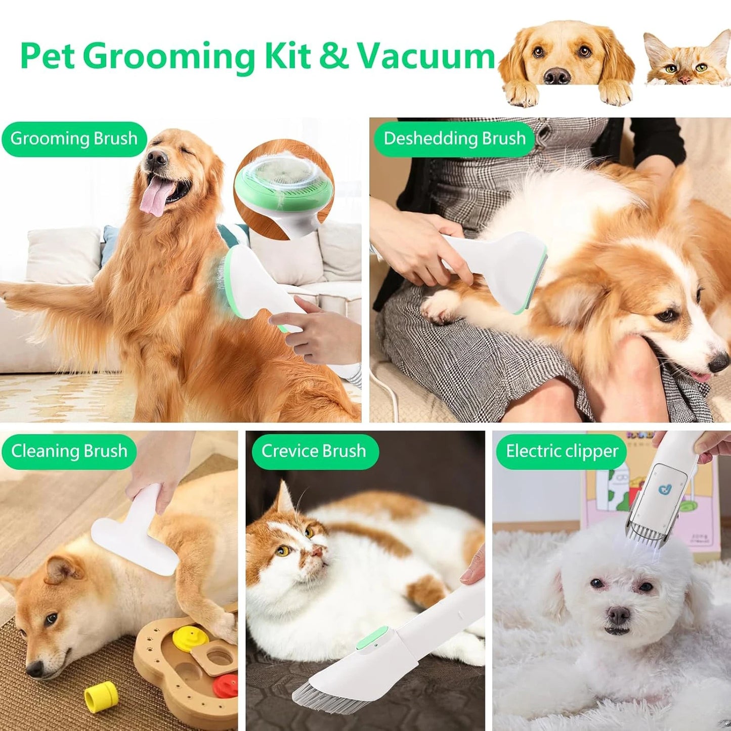 DishyKooker Pet Grooming Kit With Vacuum Suction And Tools For Mess Free Hair Cleanup