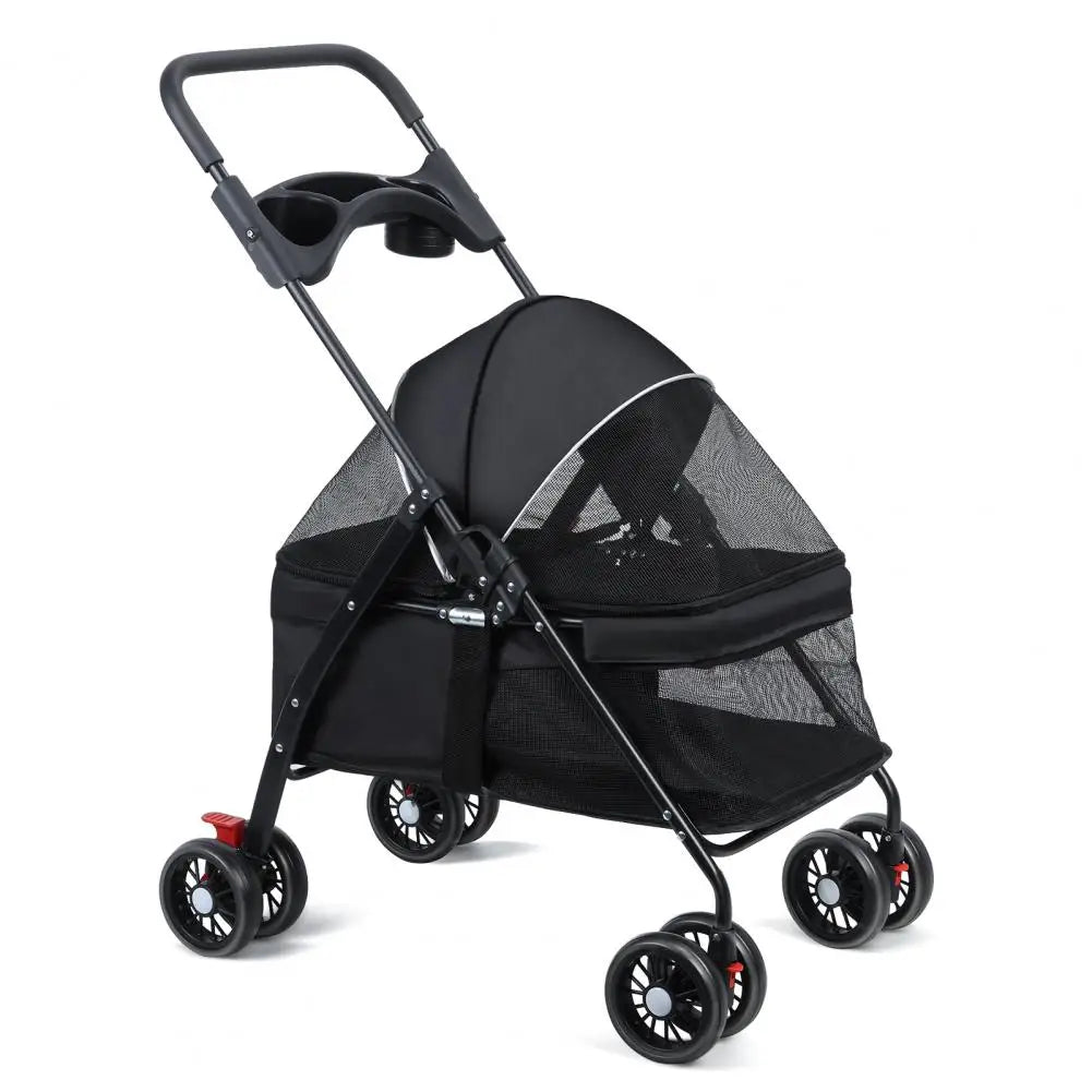 4 Wheels Dog Cat Stroller For Outdoor Travel Folding Carrier