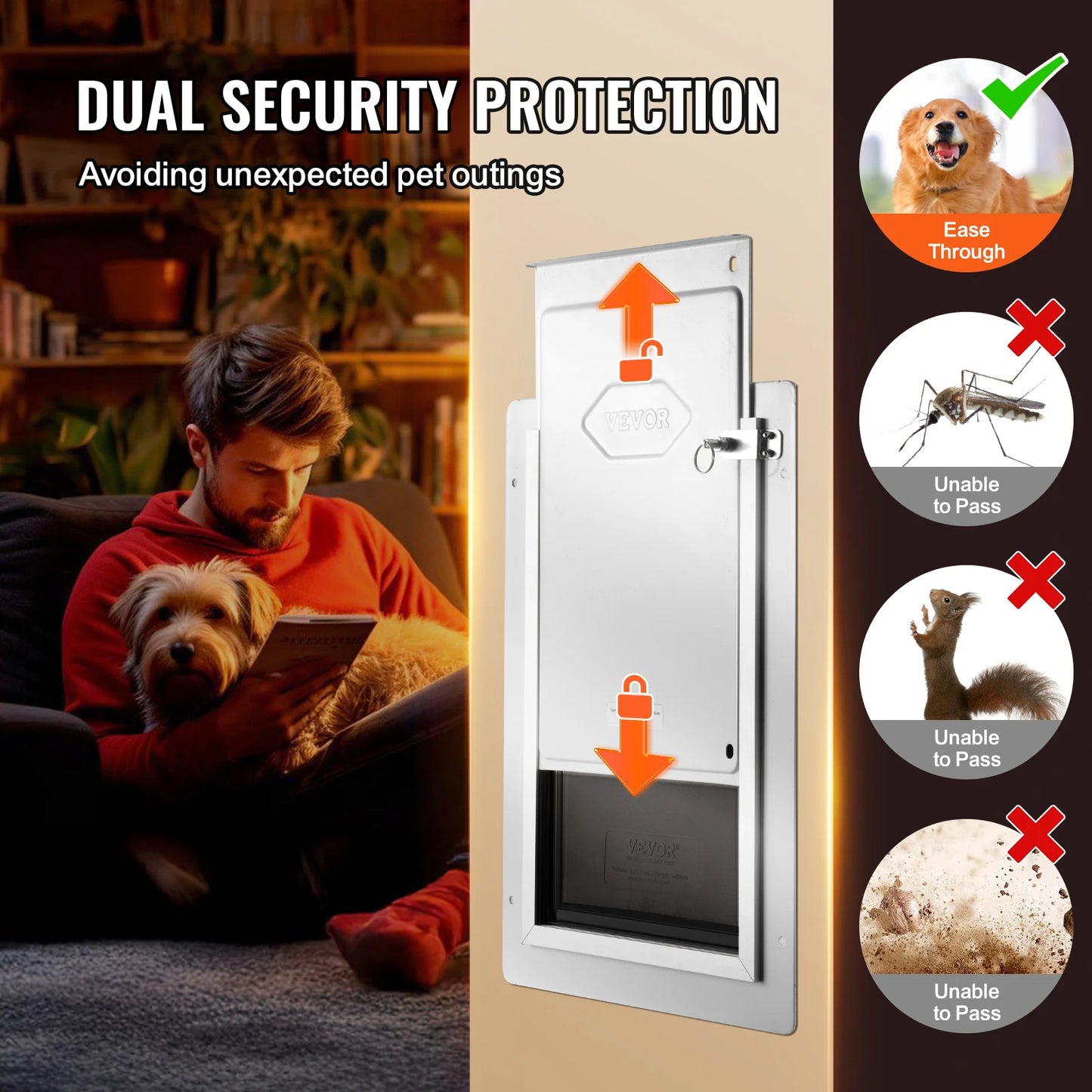 SucceBuy Metal Frame Pet Door With 3 Flap Weatherproof System