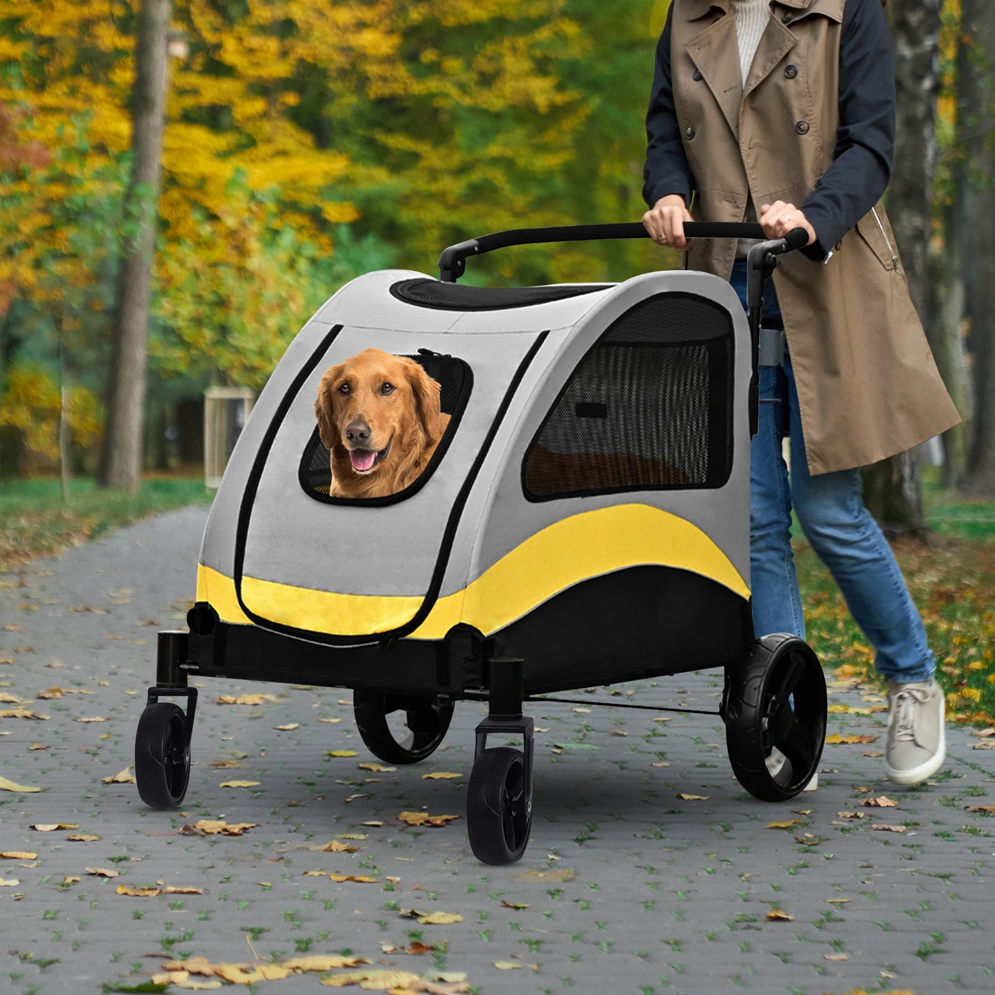 Portable Pet Stroller Four Wheel Foldable Travel Carrier