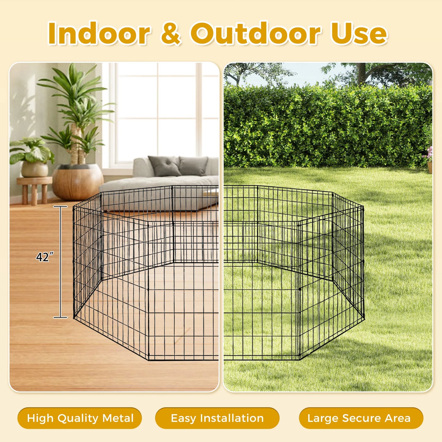 Foldable Metal Dog Playpen Indoor Outdoor Fence with Doors