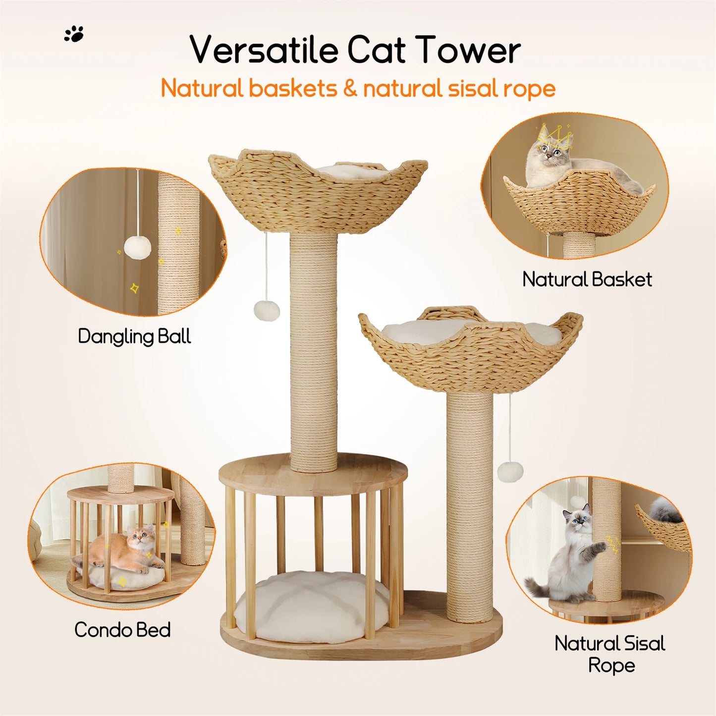 Bingopawcn Three Tier Cat Tree Tower Indoor Activity Center For Climbing Scratching Perches And Playtime