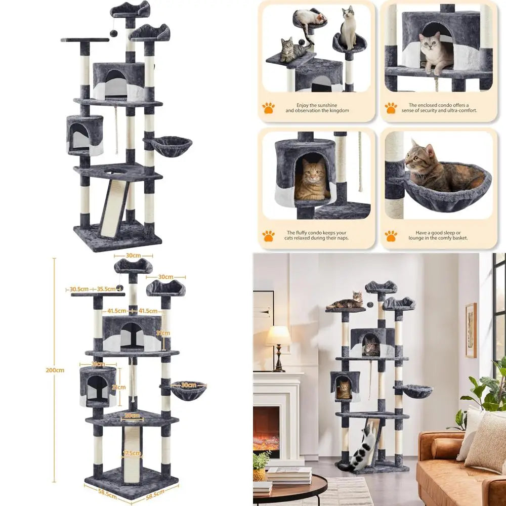 Multi Level Cat Tower With Sisal Posts And Plush Perches