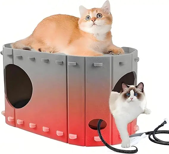 Heated Cat House For Indoor Cats With Timer And Adjustable Temperature Heating Pad Bed Included Foldable Cat Condo
