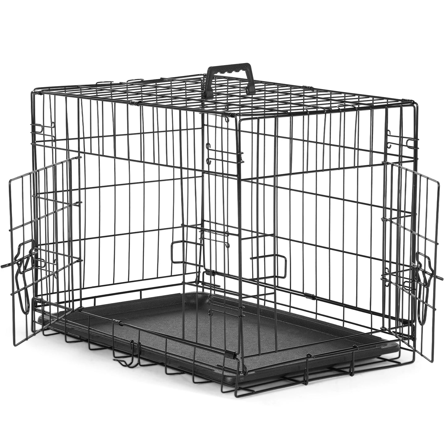 JHK Double Door Folding Metal Dog Cage With Leakproof Tray
