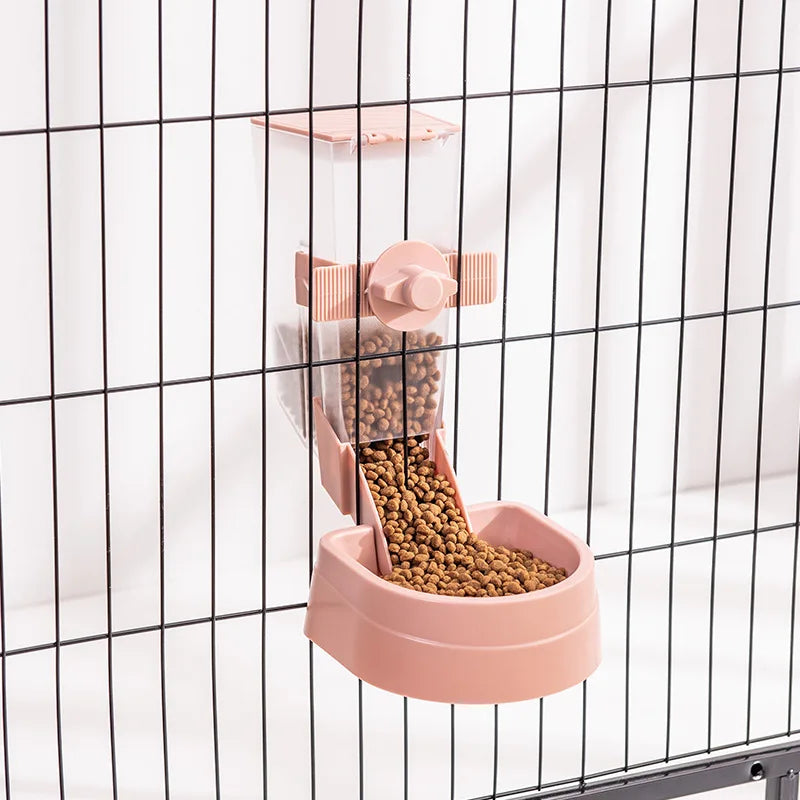 Automatic Pet Feeder With Hanging Water Bottle And Food Container