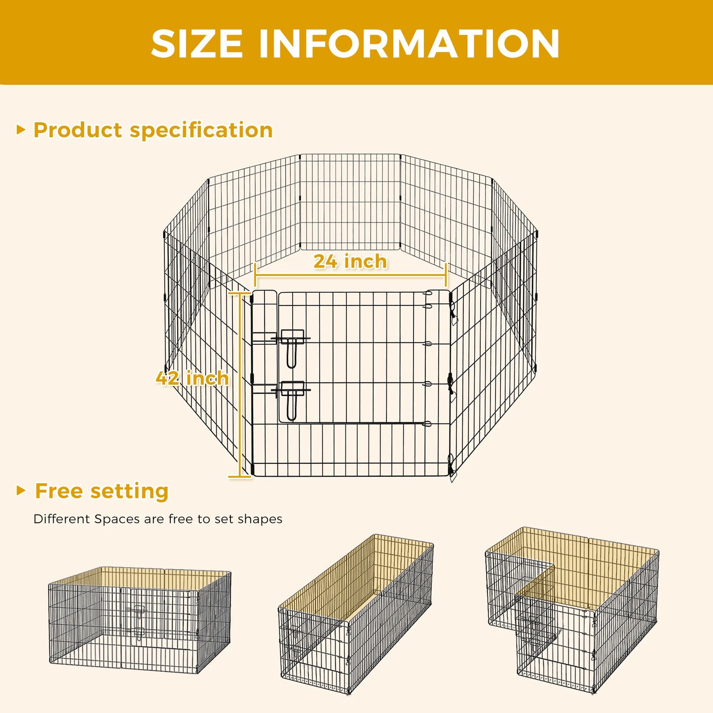 Foldable Metal Dog Playpen Indoor Outdoor Fence with Doors